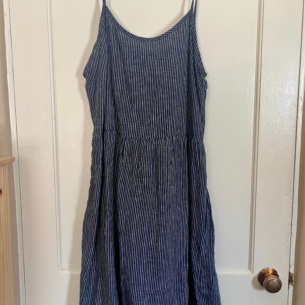 Pyne & Smith linen dress, XL blue stripe